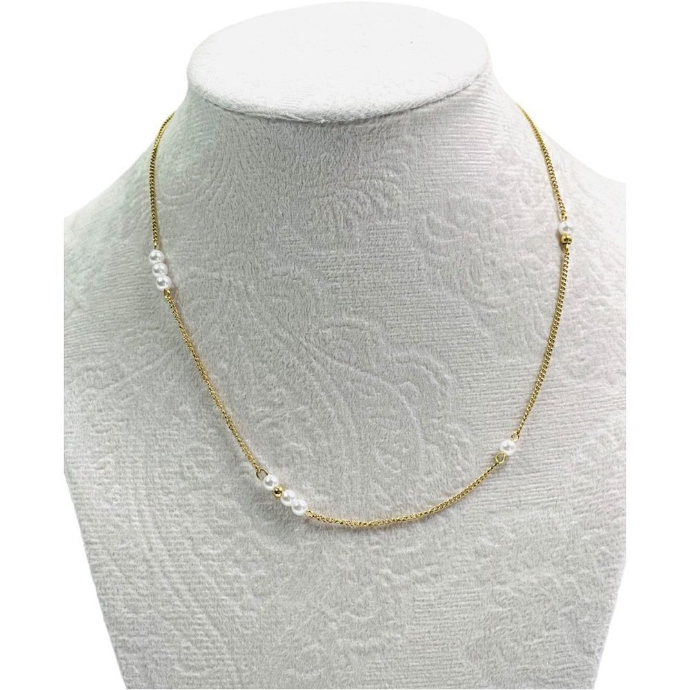 Dainty & Elegant Gold Pearl Station Necklace - Picture 4 of 6